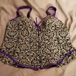 Cacique black and white corset with purple trim
